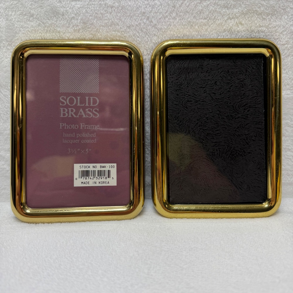 Solid Brass Photo Frames 2 Gold Polished Round Edge 3.5x5 Made in Korea NWOT
